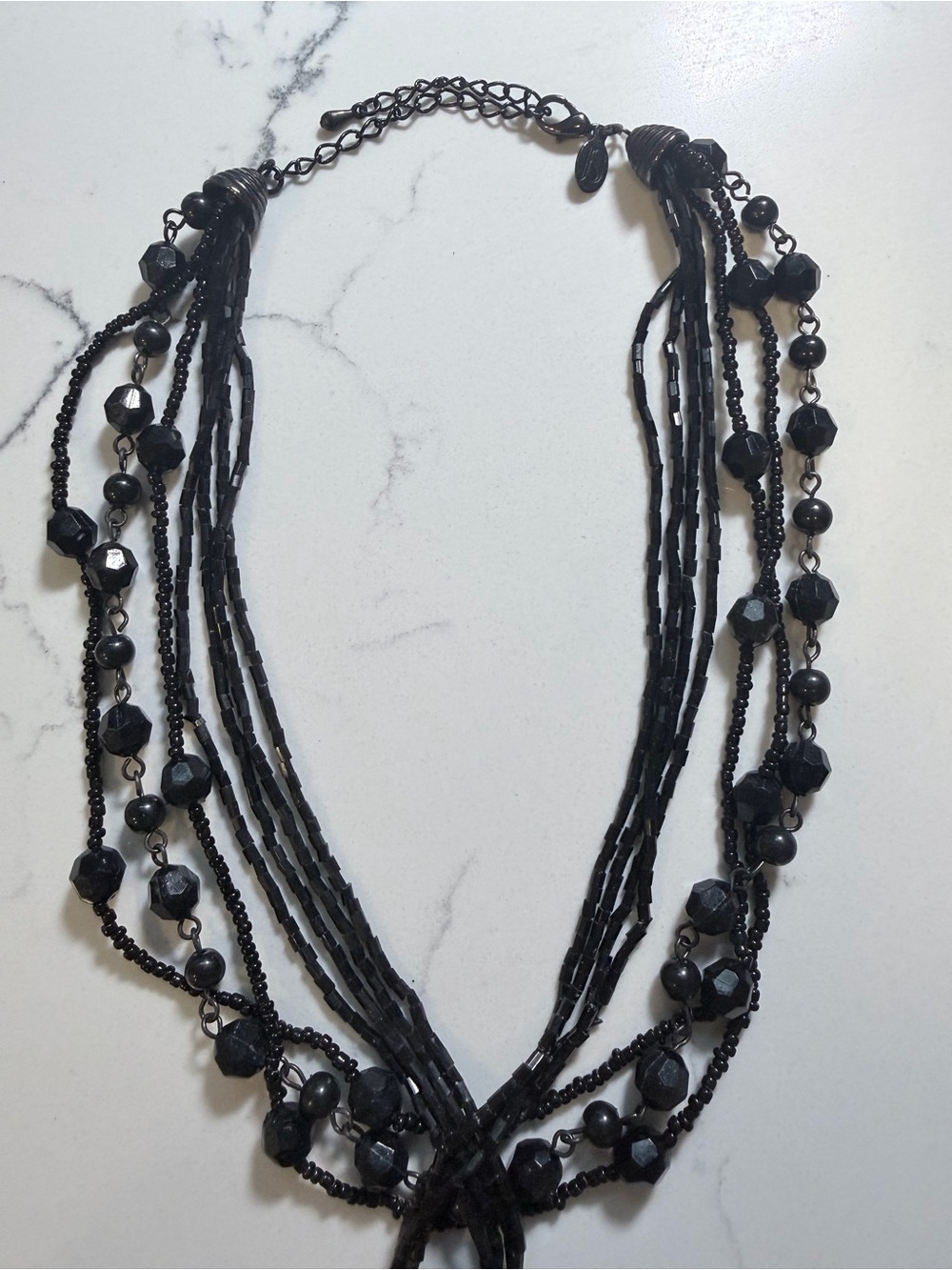 Jessica Simpson Gothic Multi-Strand Black Beaded Cross Necklace - Picture 6 of 8